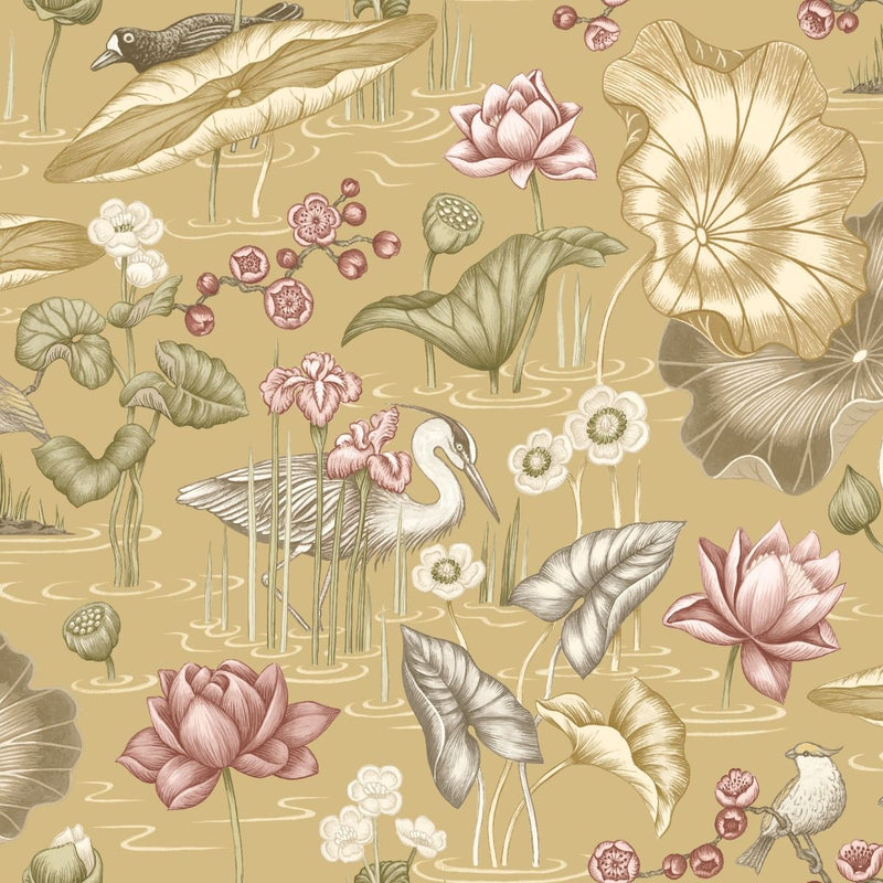Close-up of Mizu Ochre contract fabric sample for care home interiors