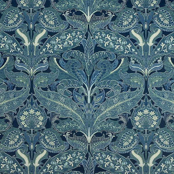 Close-up of Beatrice Indigo contract fabric sample for care home interiors