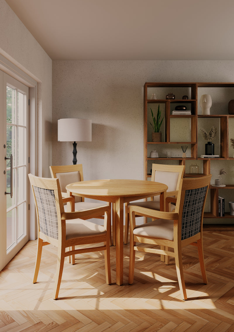 Earlwood dining table shown with Talin dining chairs for a care home dining room
