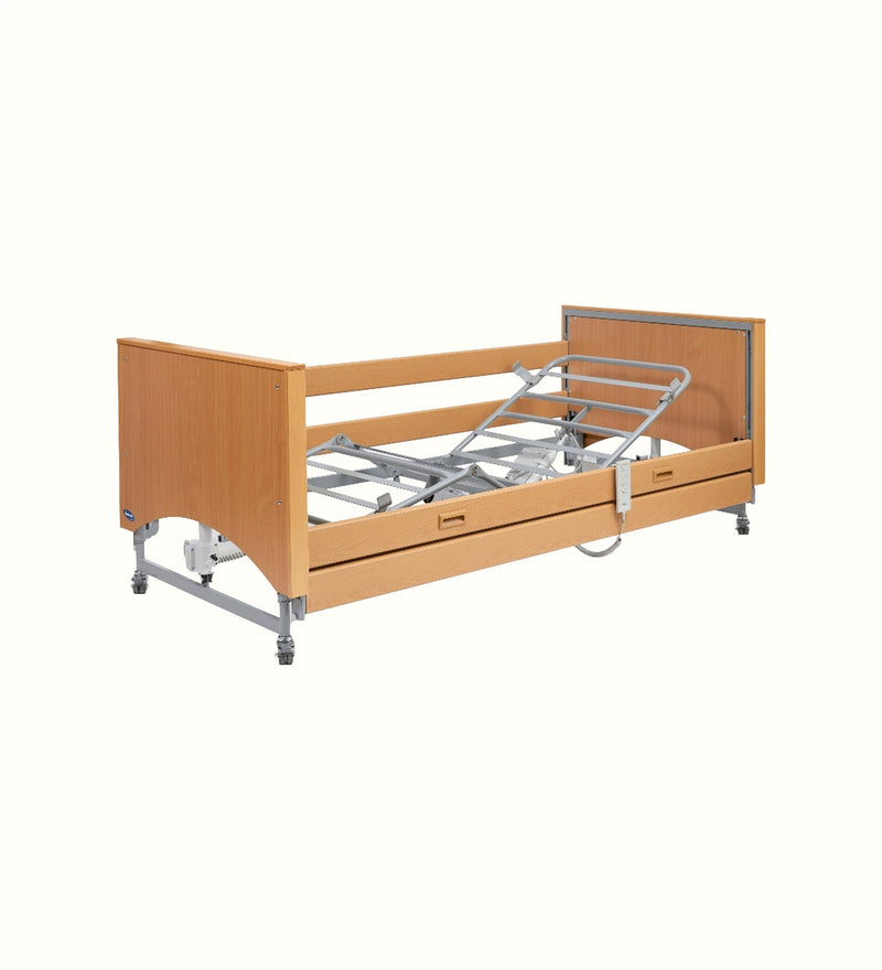 Hanley fully profiling care bed with siderails for a care home bedroom
