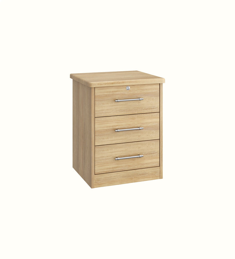 Karsson three-drawer bedside table for a care home bedroom