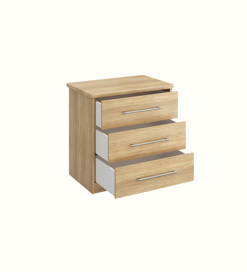 Karsson three-drawer chest for a care home bedroom, alternate view