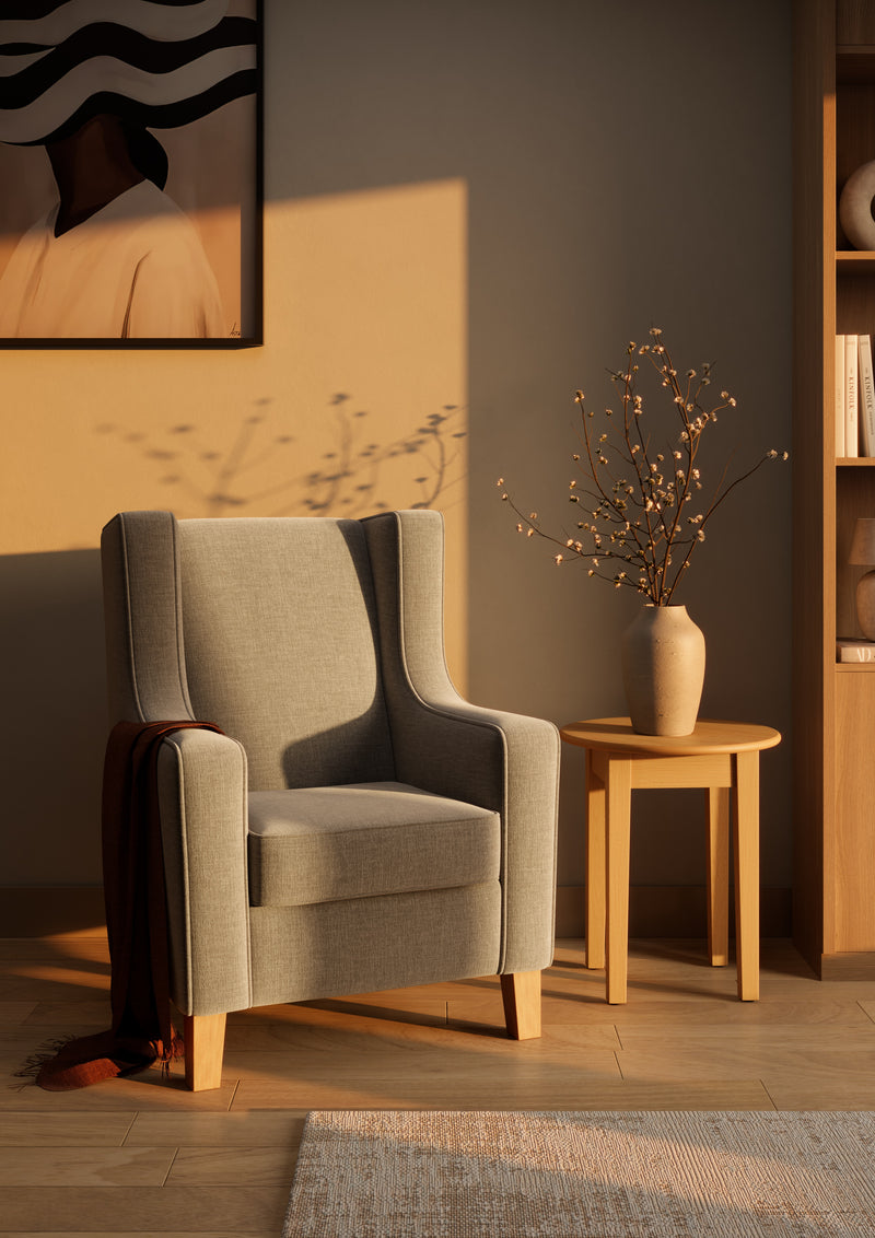 Kendall wingback armchair for an elderly care lounge shown in a styled room setting