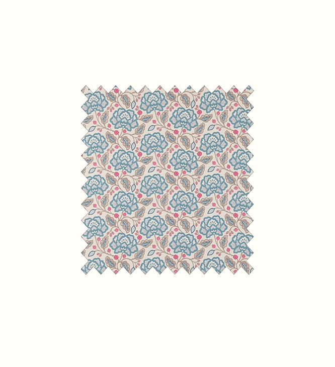 Magnolia Teal Rose contract fabric sample for care home interiors