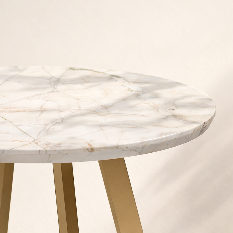 Kora side table in Marble finish for an elderly care communal area, alternate view
