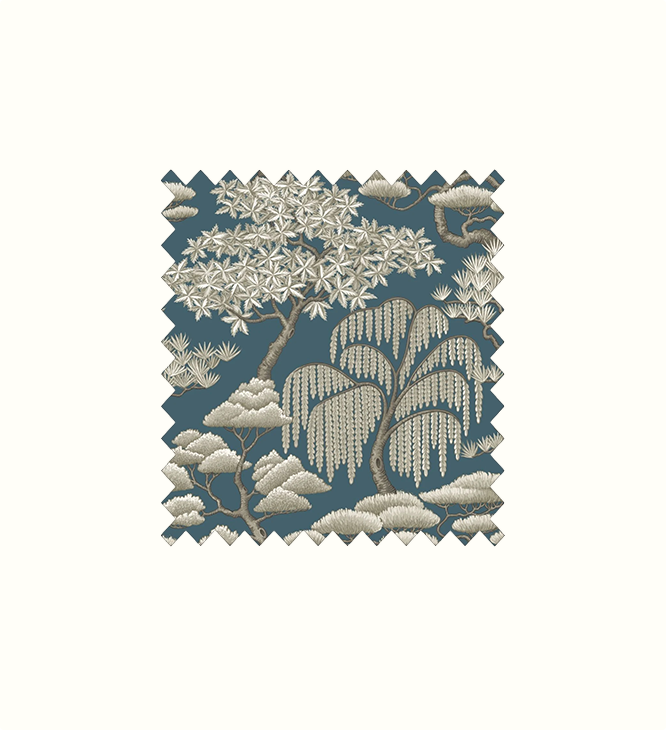 Matsu Slate Blue contract fabric sample for care home interiors