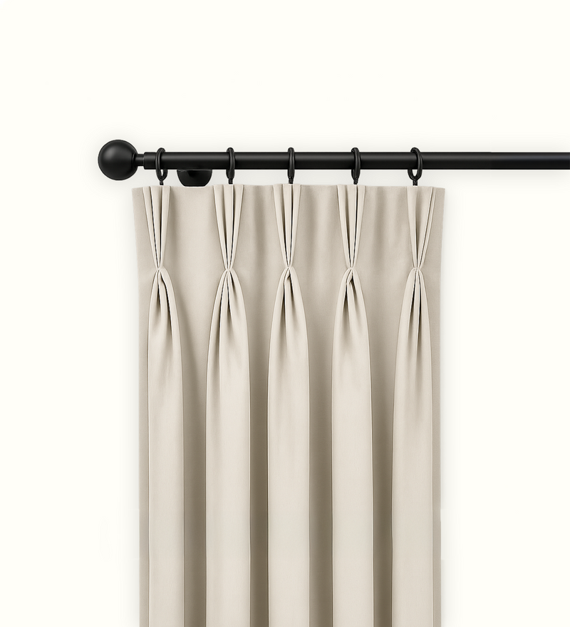 Pinch-pleat curtain heading style for elderly care interiors