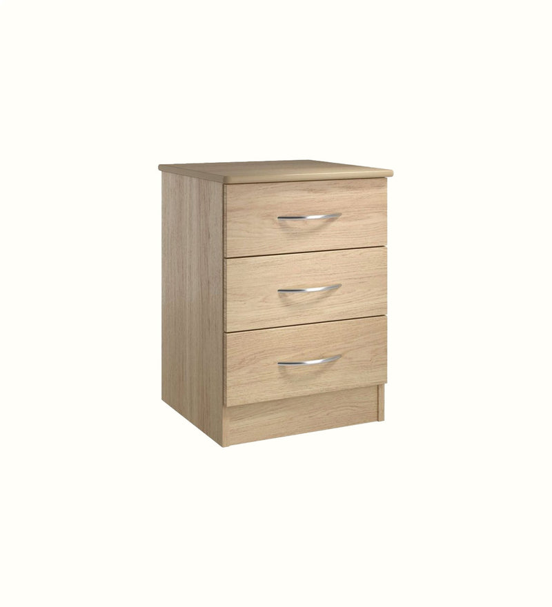 Burton three-drawer bedside table for a care home bedroom