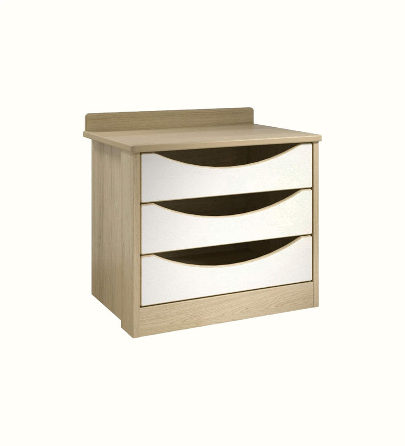 Three-drawer chest for a care home bedroom