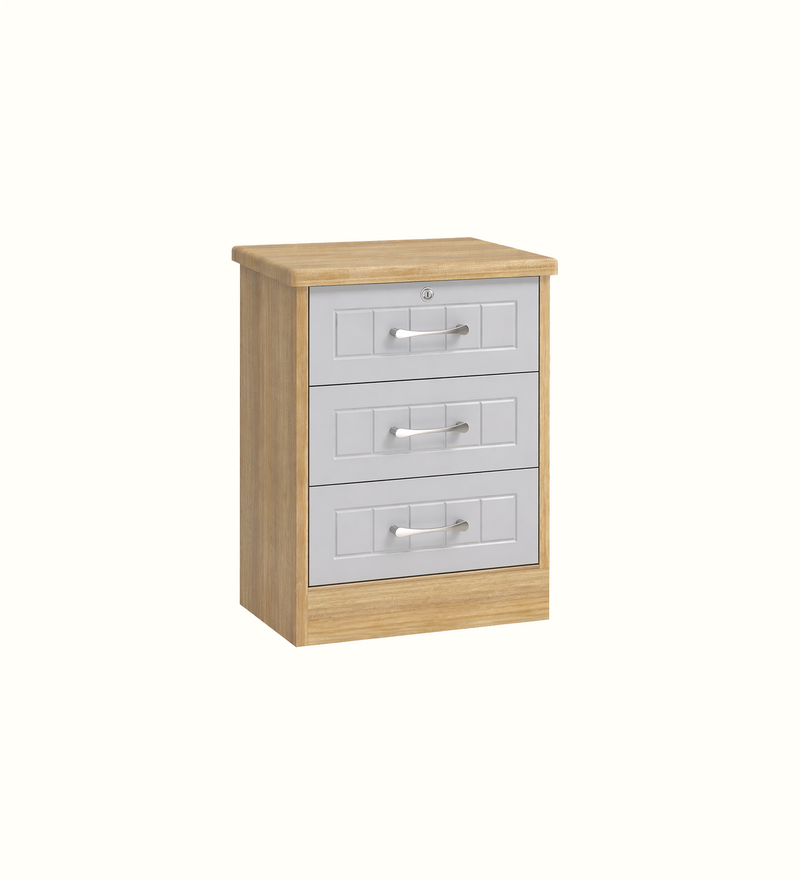 Somerton three-drawer bedside table for a care home bedroom