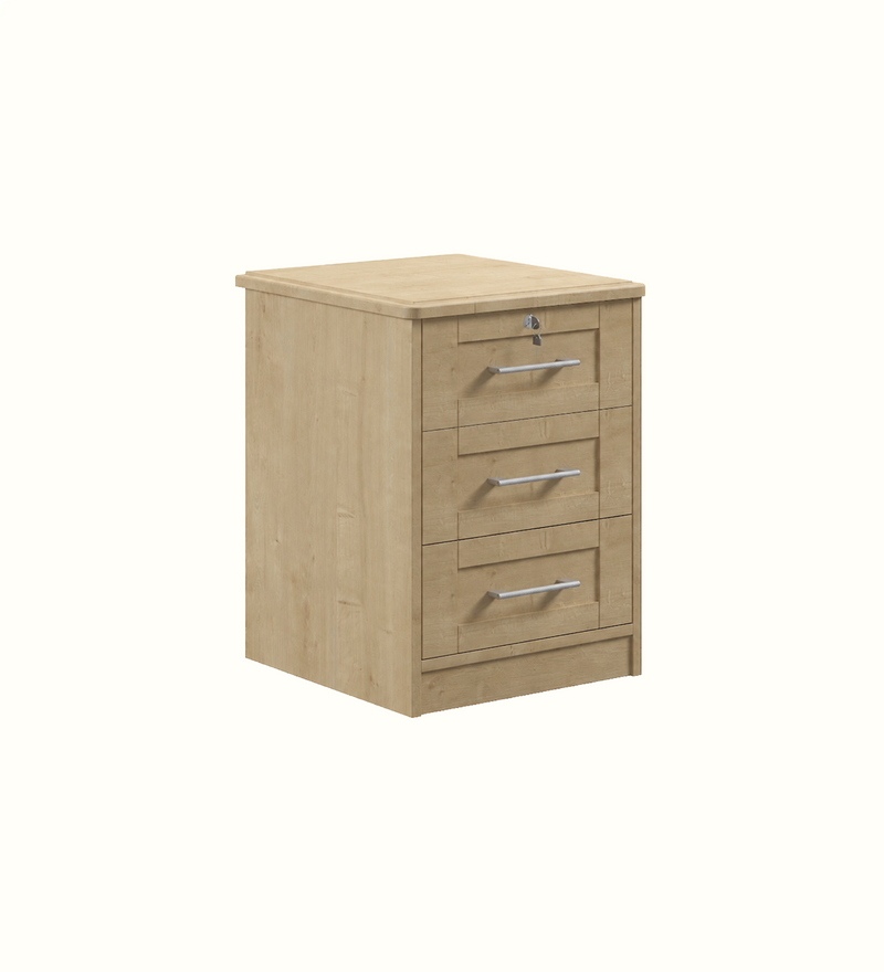 Abbott 3 Drawer Bedside for a care home bedroom, side view