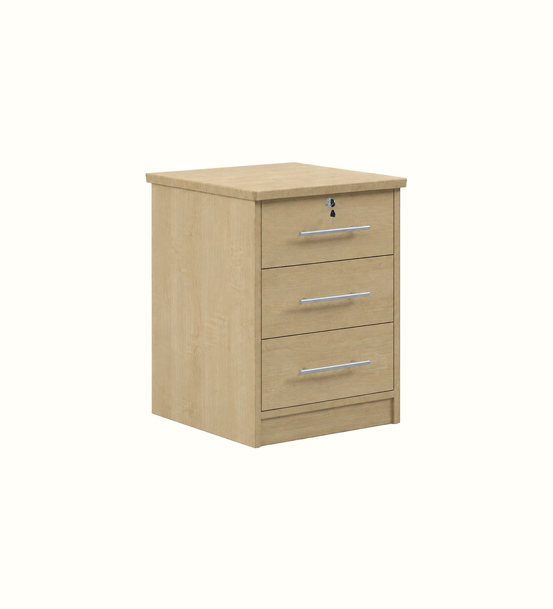 Bronson 3 Drawer Bedside for a care home bedroom, side view
