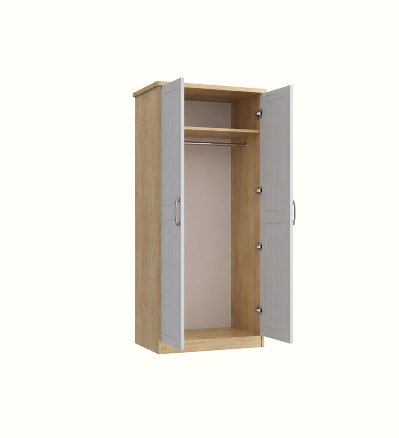 Somerton gents wardrobe shown open in a care home bedroom